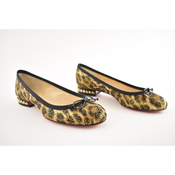 Christian Louboutin La Massine Black Gold Leopard Spike Ballerina Ballet Flat 36 - Picture 4 of 11